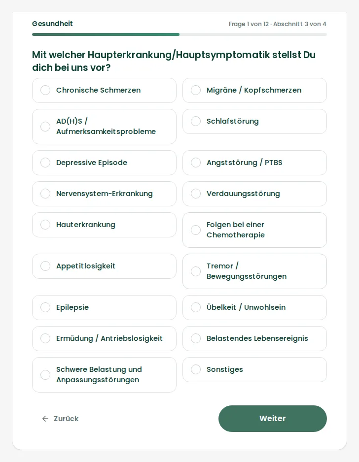 Fortschritt im Fragebogen