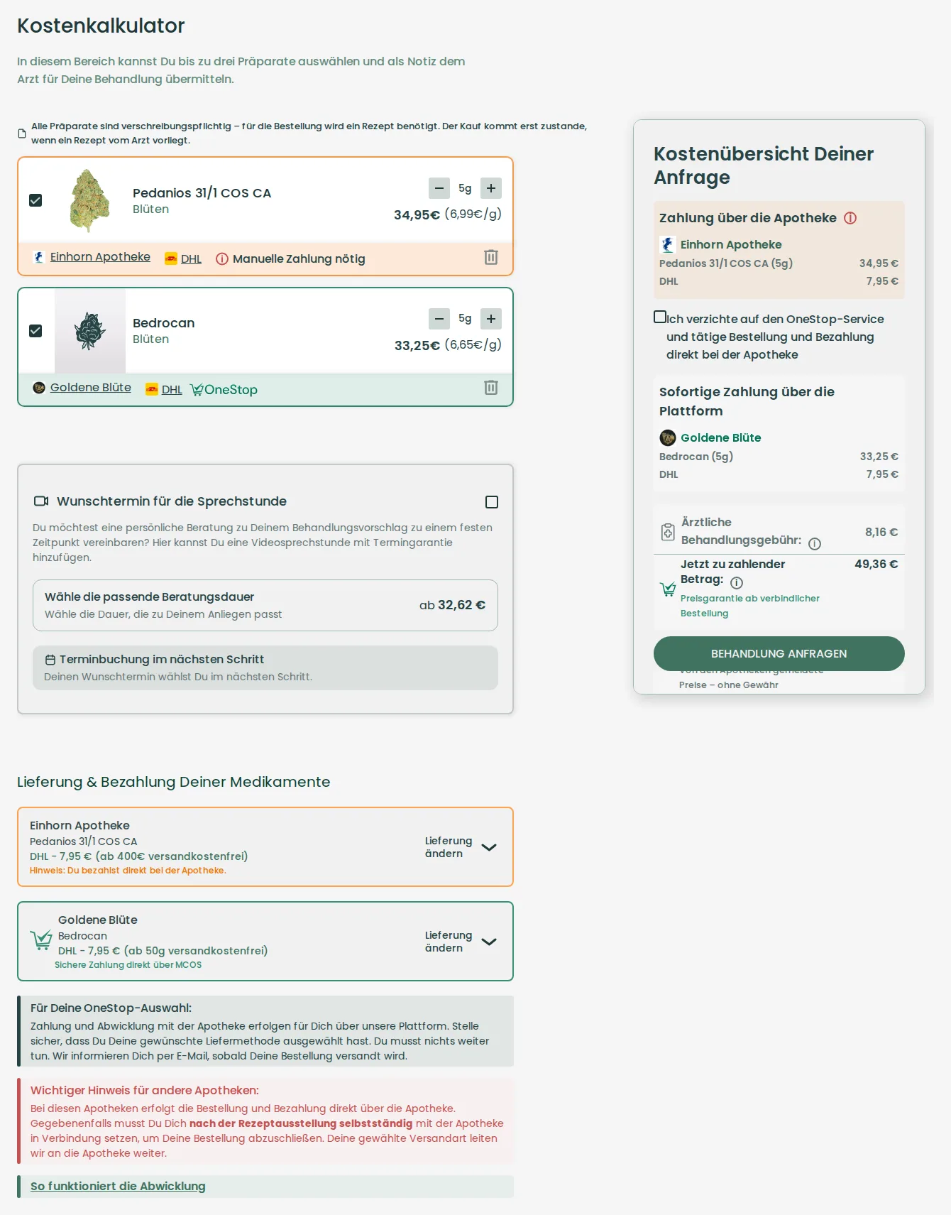 Zwei Positionen bei zwei verschiedenen Apotheken