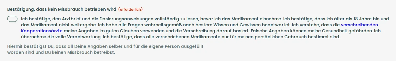 Bestätigung der Angaben