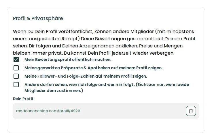 Profil- und Privatsphäre-Einstellungen mit einzelnen Schaltern